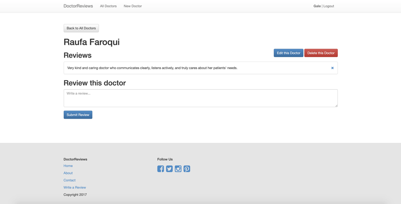 Rate Doctor page, review posted, desktop view