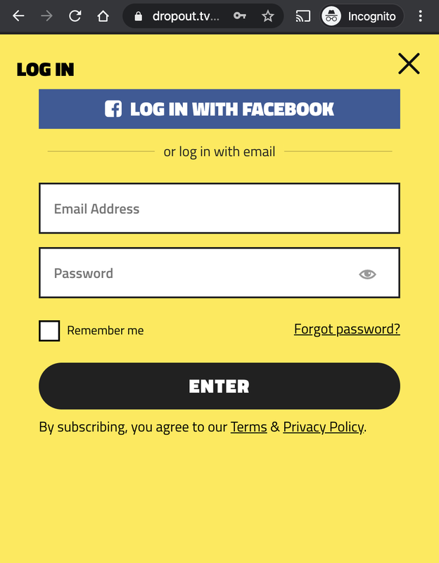 DROPOUT Log In page