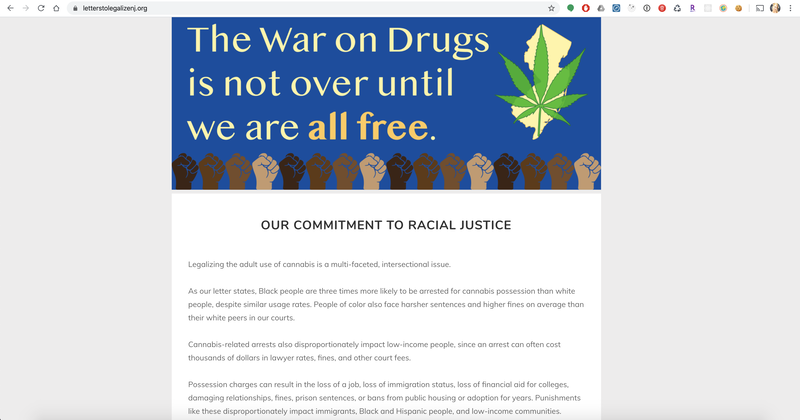 Letters to Legalize Home page with racial justice information